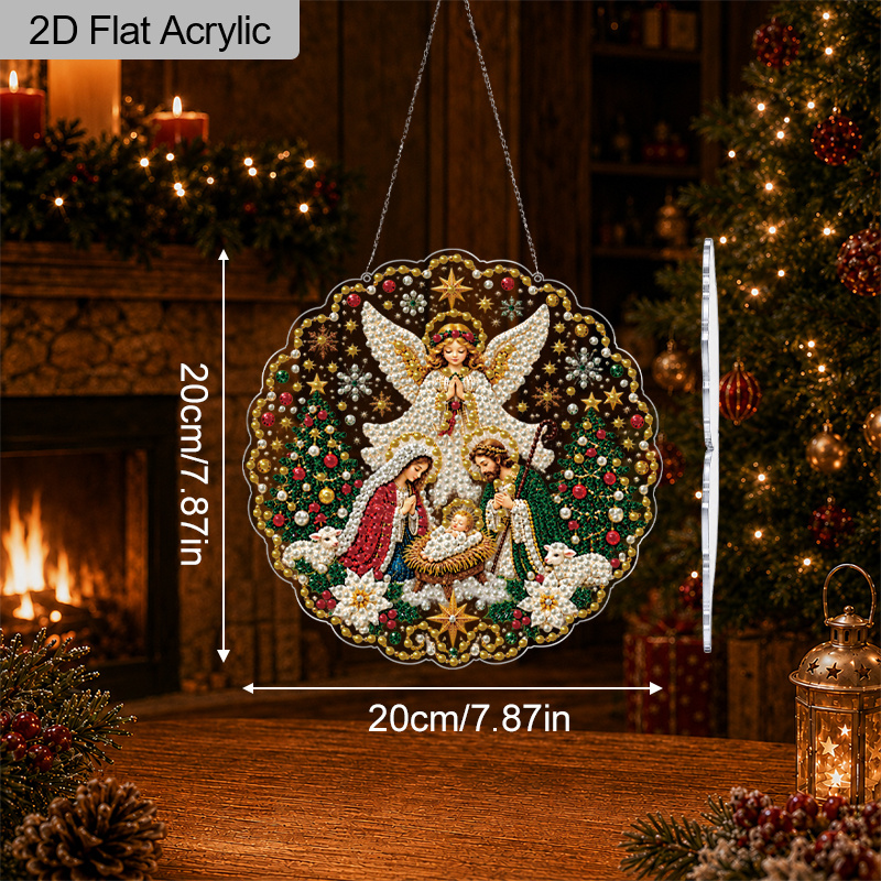 TEMU 2d Flat 1pc Christmas Pearl Hanging Kits, 3d Mixed-sized Beads Craft, Diy Acrylic 30cm/20cm Pearl Diamond Painting Hanging Ornament, Special