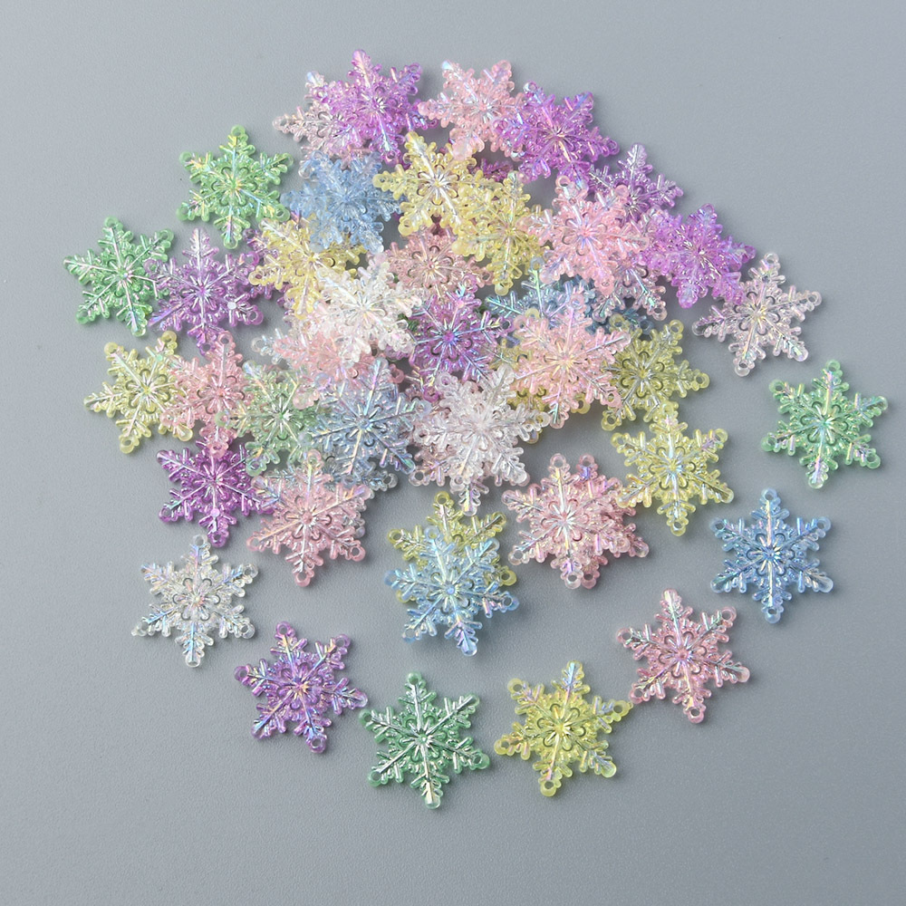 TEMU 67pcs 2.0cm/0.79inch Ab Iridescent Transparent Acrylic Snowflake Flat Back Charms Shiny Snowflake Ornaments Diy Supplies For Jewelry Making Hair