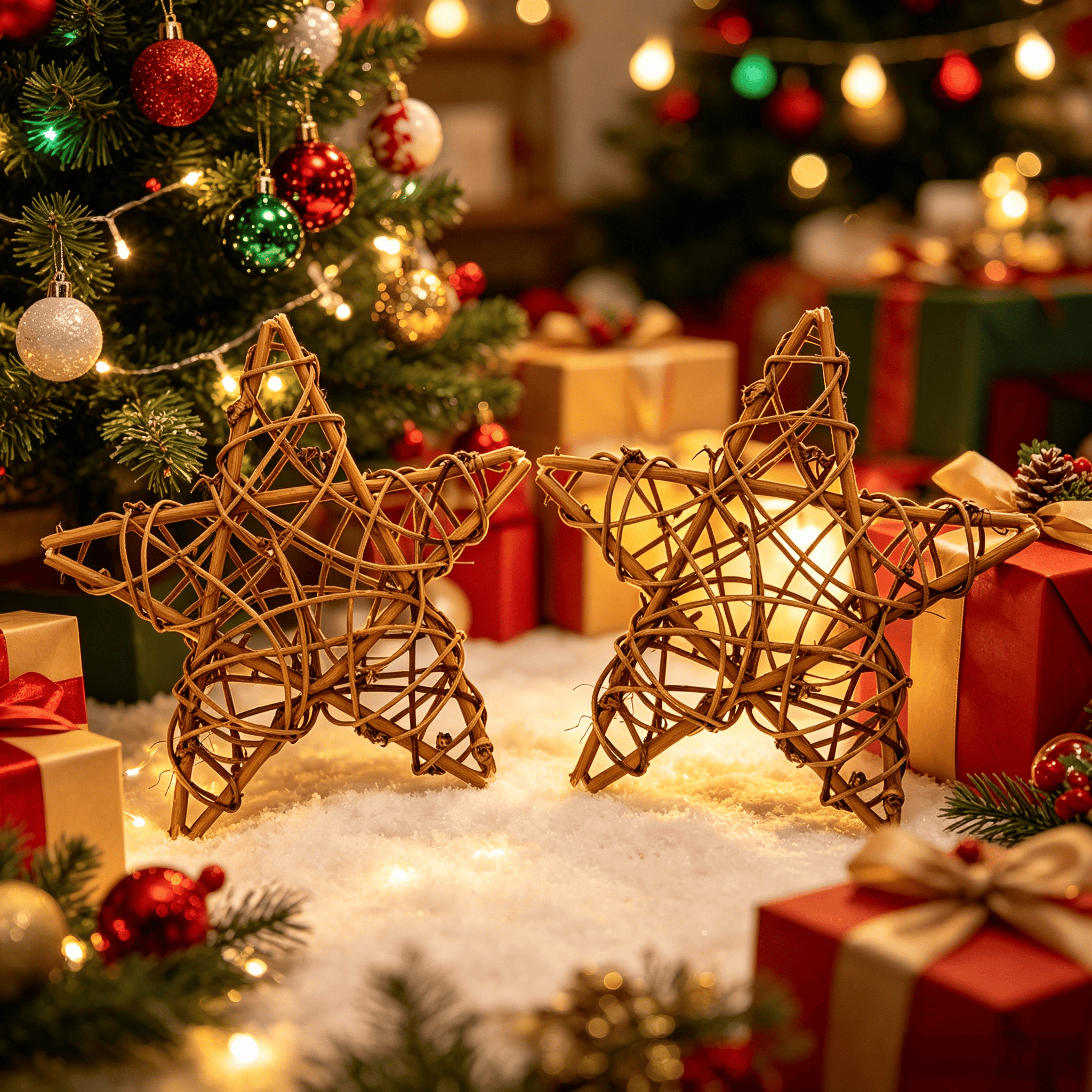 TEMU 2pcs Étoiles de Noël en rotin de 6 pouces, décorations rustiques de style ferme, suspendues, parfaites pour les arbres de Noël, , d'entrée, les