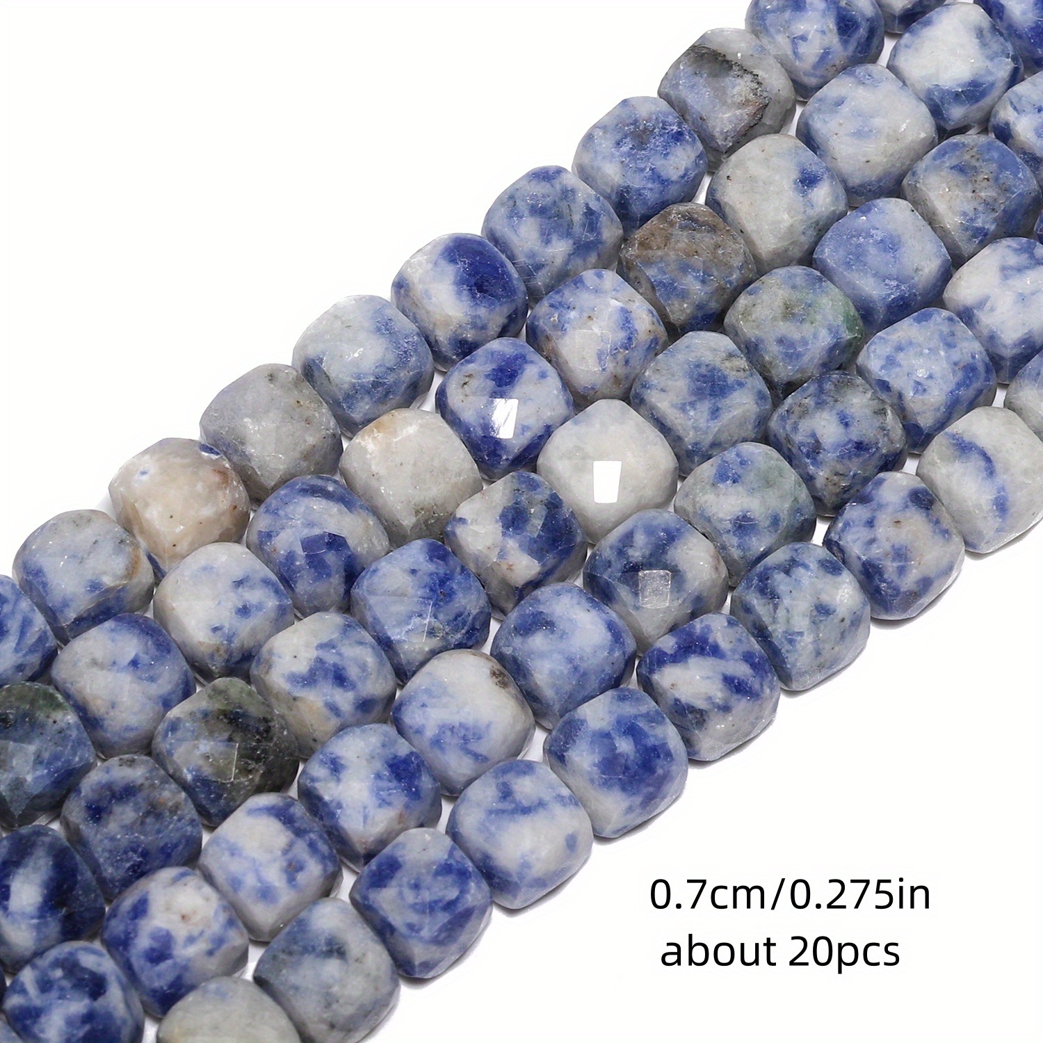 TEMU 7mm Natural Blue Jasper Square Loose Beads, Suitable For Jewelry Making Diy Exquisite Bracelets, Necklaces, Earrings, Men's Gifts
