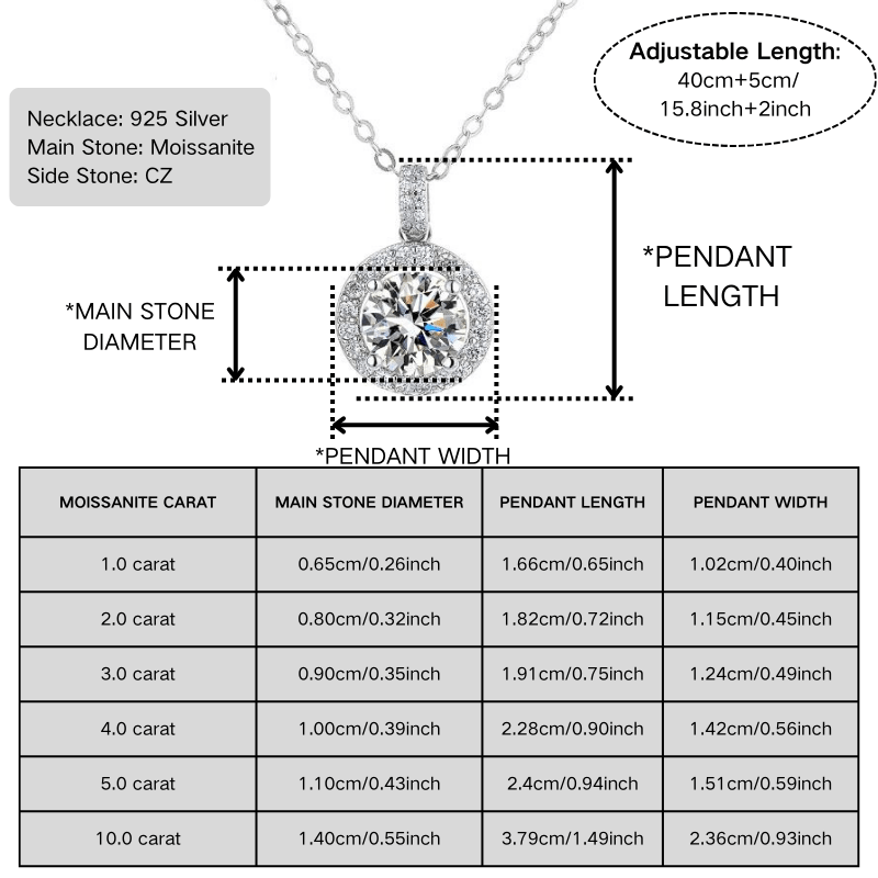 Women's 925 Silver Moissanite Pendant Necklace, Gala Ready