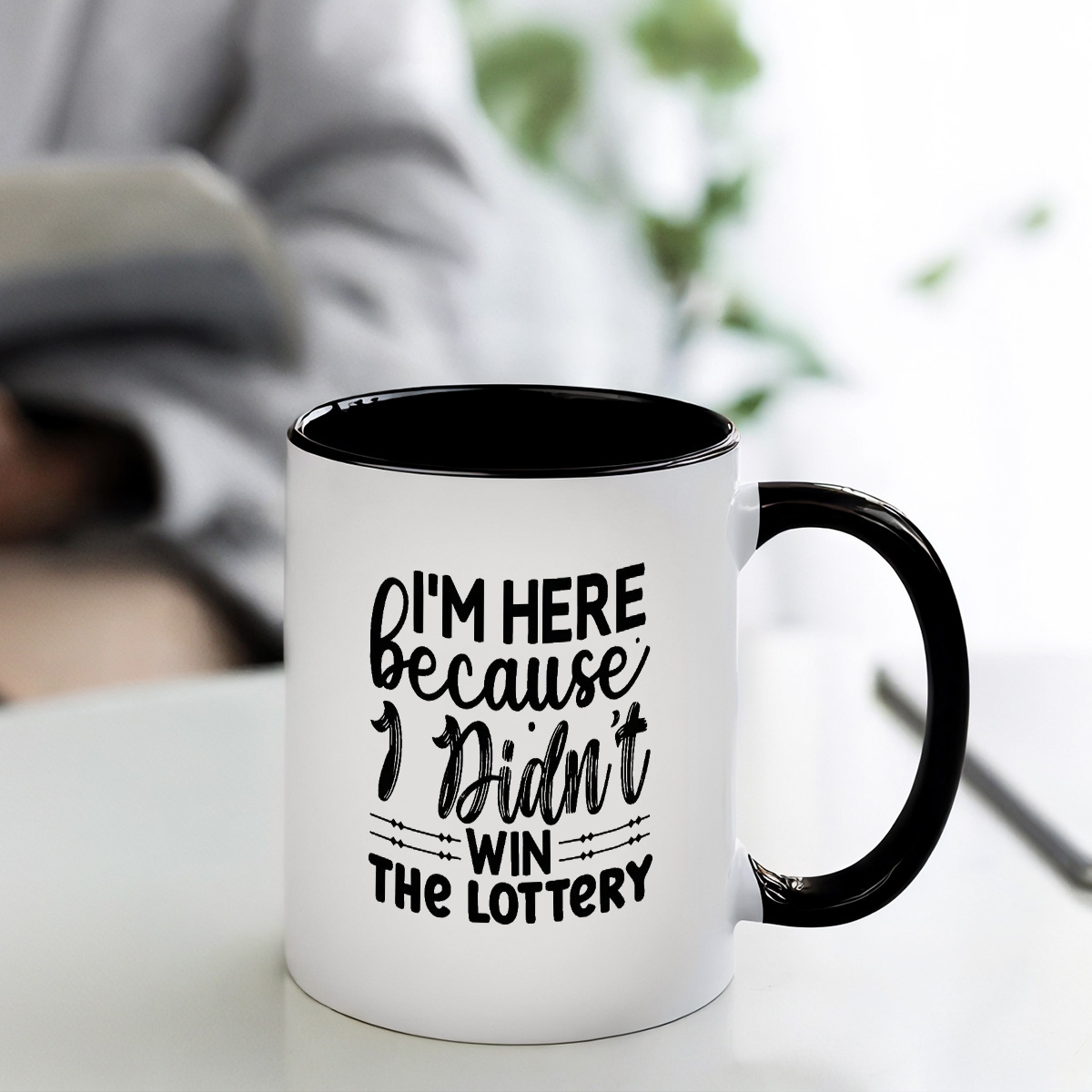 humorous quote mug im here   i didnt win the lottery ceramic coffee cup with black   perfect gift for humor lovers unique lottery enthusiast reusable insulated mug machine washable everyday coffee mug   quote mug durable coffee cup coffee mug details 4