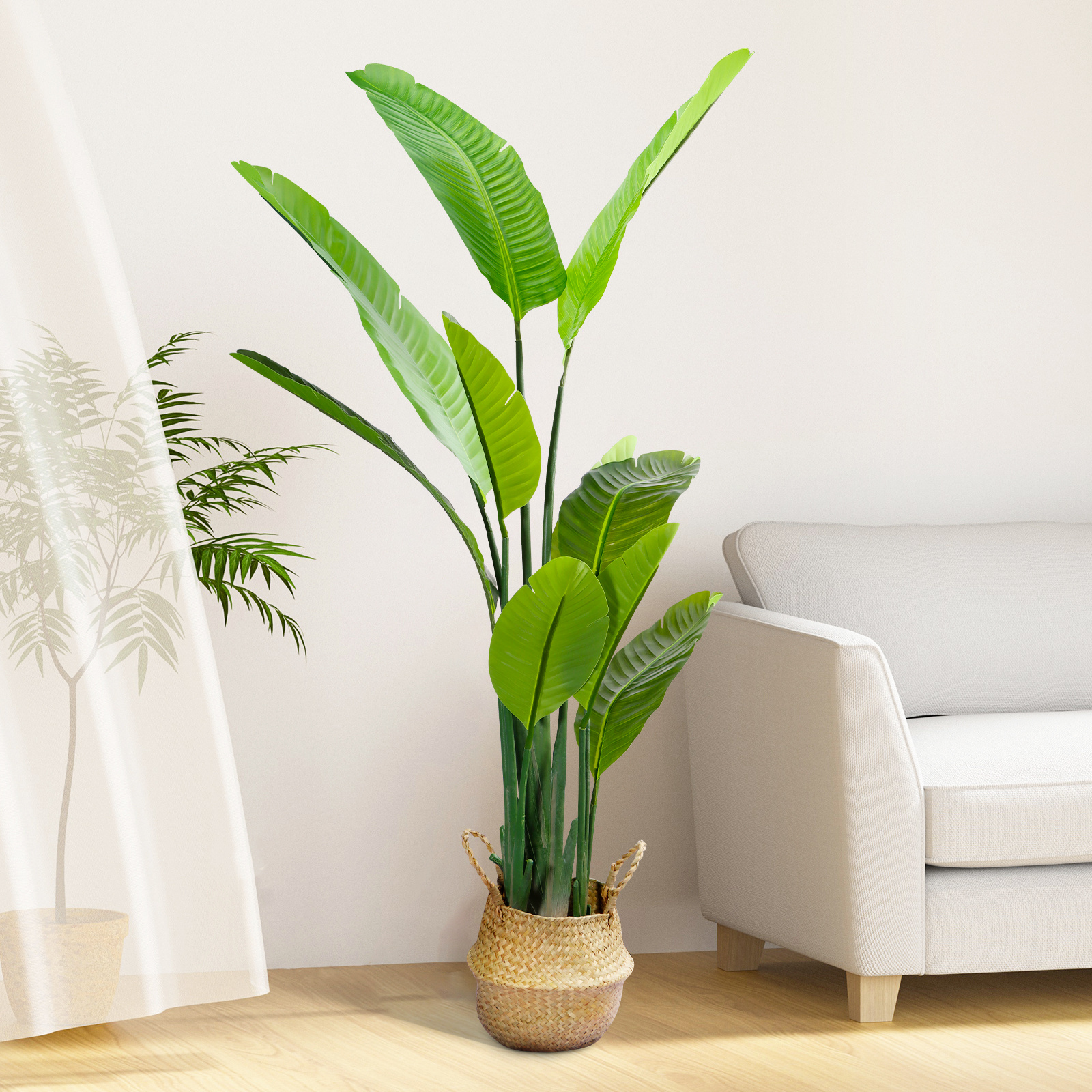 160cm Artificial Bird Of Paradise Tree With Woven Basket, 10-leaf Faux Traveler Palm Floor Plant, Realistic Tropical Greenery For Living Room, Bedroom, Office And Home Decor