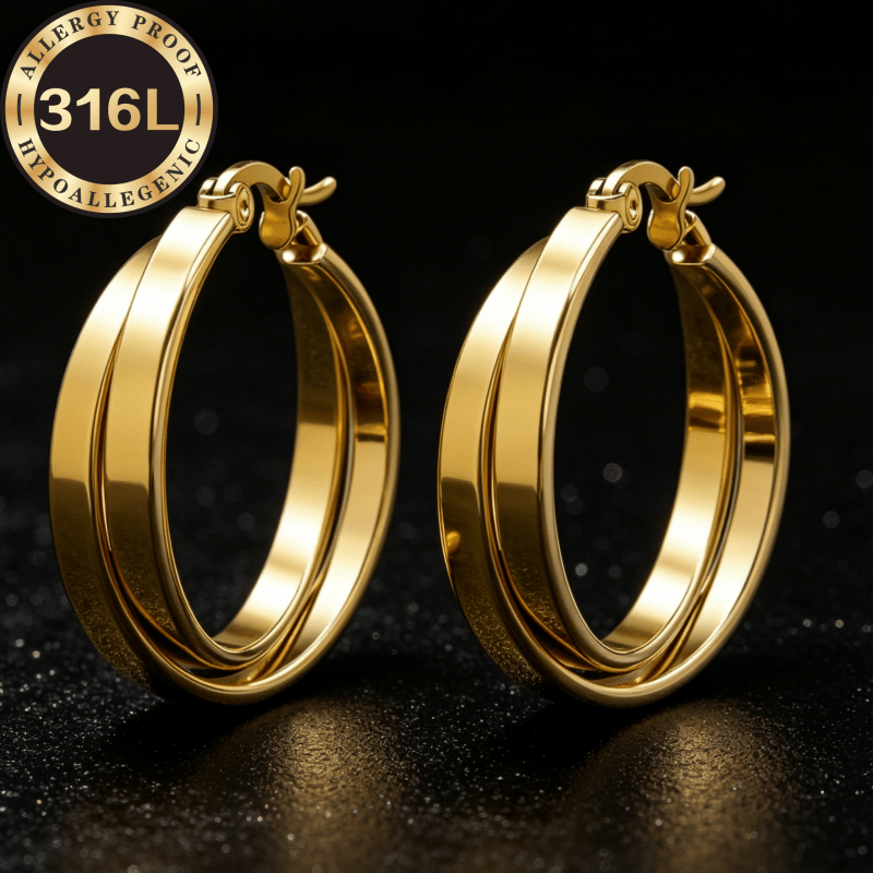 TEMU Un par de aretes circulares de acero inoxidable 316L prémium hipoalergénico con alambre cruzado. y elegantes, accesorios de moda para mujer son