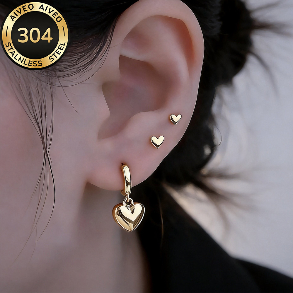 3-Pair Hypoallergenic Golden Stackable Earrings Set