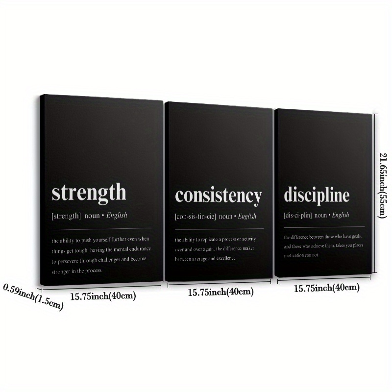 TEMU 3pcs Motivational Definition Wooden Framed Canvas Painting, Office Gym Fitness Wall Art, Living Room Decoration Bedroom Home Decor