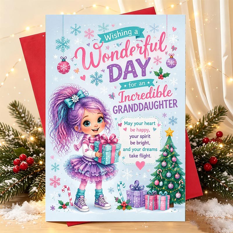 TEMU 1pc Christmas Card Suitable For Granddaughter - English Language Greeting Card With Suitable For Celebration, Paper Card For Granddaughter Gift,