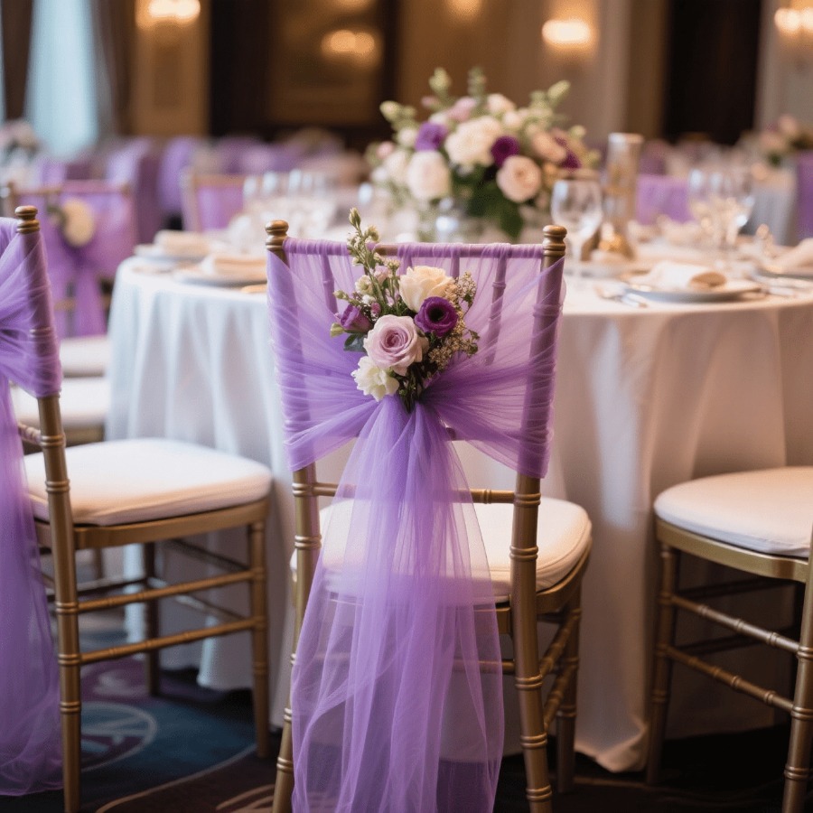 TEMU 1pc Light Purple Tulle Table Runner, Flowing Sheer With Tassel Effect, Suitable For Wedding Banquet , Outdoor Lawn Dinners, Autumn Park Parties,