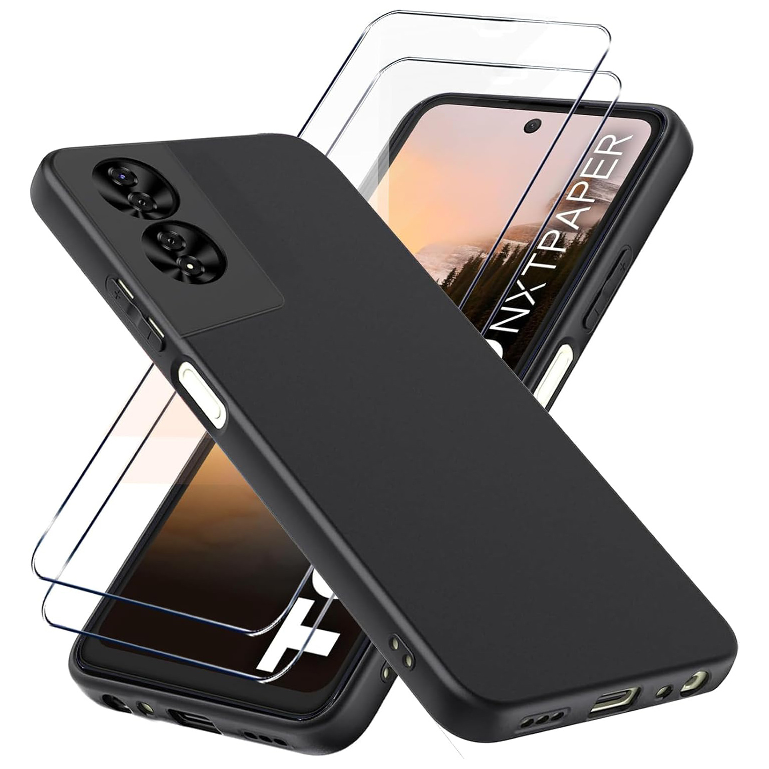 TEMU Phone Case: Case For Tcl 40 4g With 2pcs Tempered Glass Screen Protector, Slim Shockproof Flexible Black Matt Soft Protective Phone Case Cover