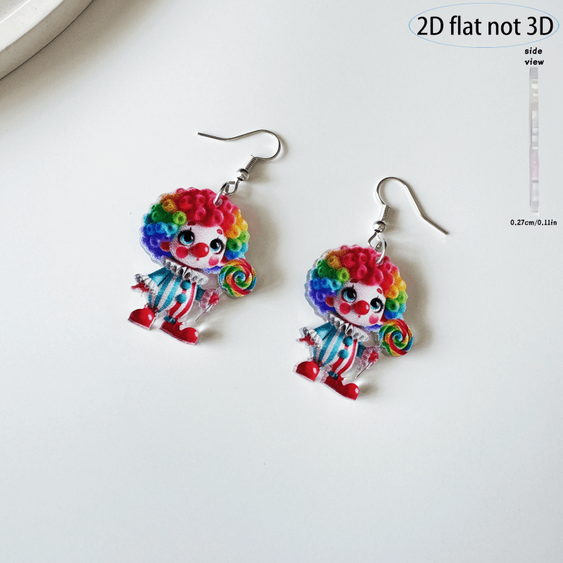TEMU Pendientes colgantes acrílicos planos 2D de lindo, coloridos pendientes de caída de de dibujos animados, divertidos pendientes de caramelo de