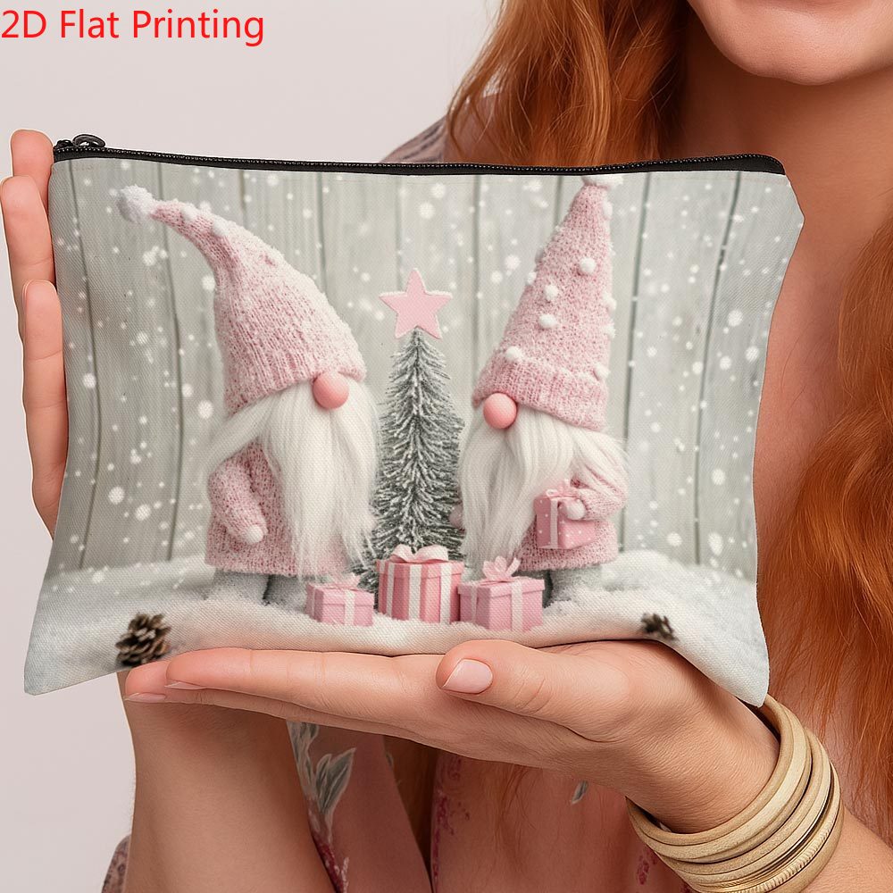 TEMU 2d Flat Print, 1pc, Material: Makeup Bag, Nordic Christmas Cozy Gnome And Winter Scene Makeup Bag—lightweight Travel Storage Pouch With Zipper