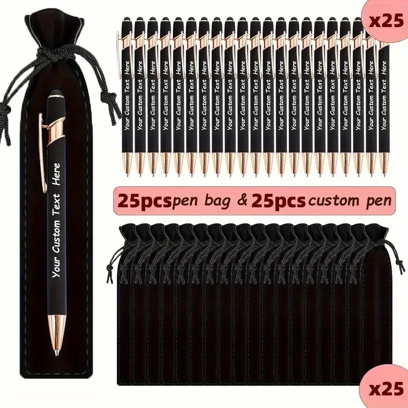 TEMU Custom Metal Ballpoint Pens, 50pcs (25pcs Customized Pens And 25pcs Pencil Cases) - Personalized Writing Tools, Ideal For Back-to-school,