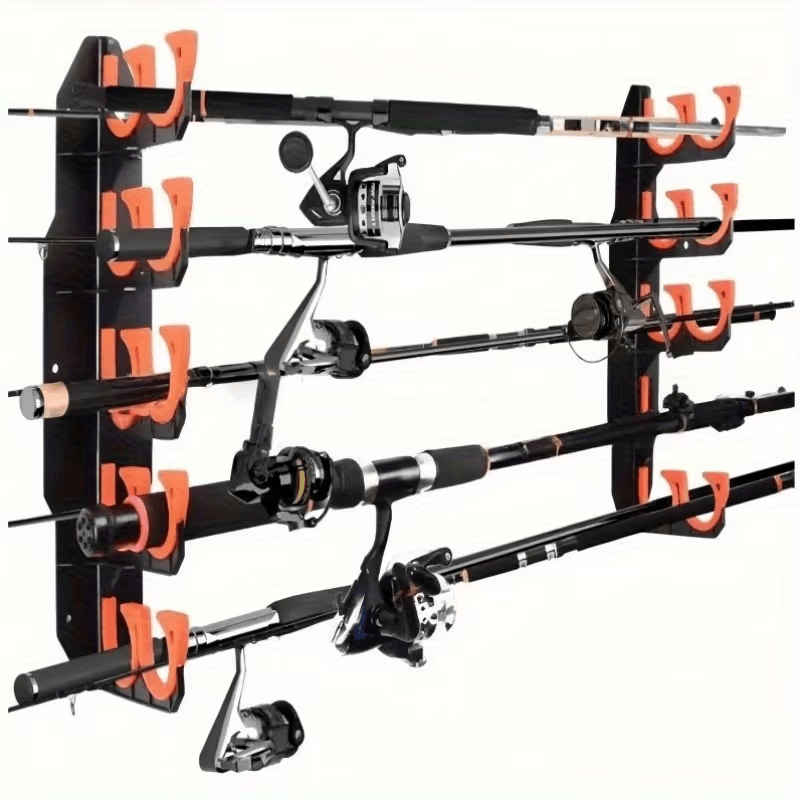 TEMU Portacanne da Pesca Versatile a Parete, Design Sfalsato per il Riposto di 6 Canne, Ganci in Gomma Morbida per Proteggere Canne e , Organizzatore
