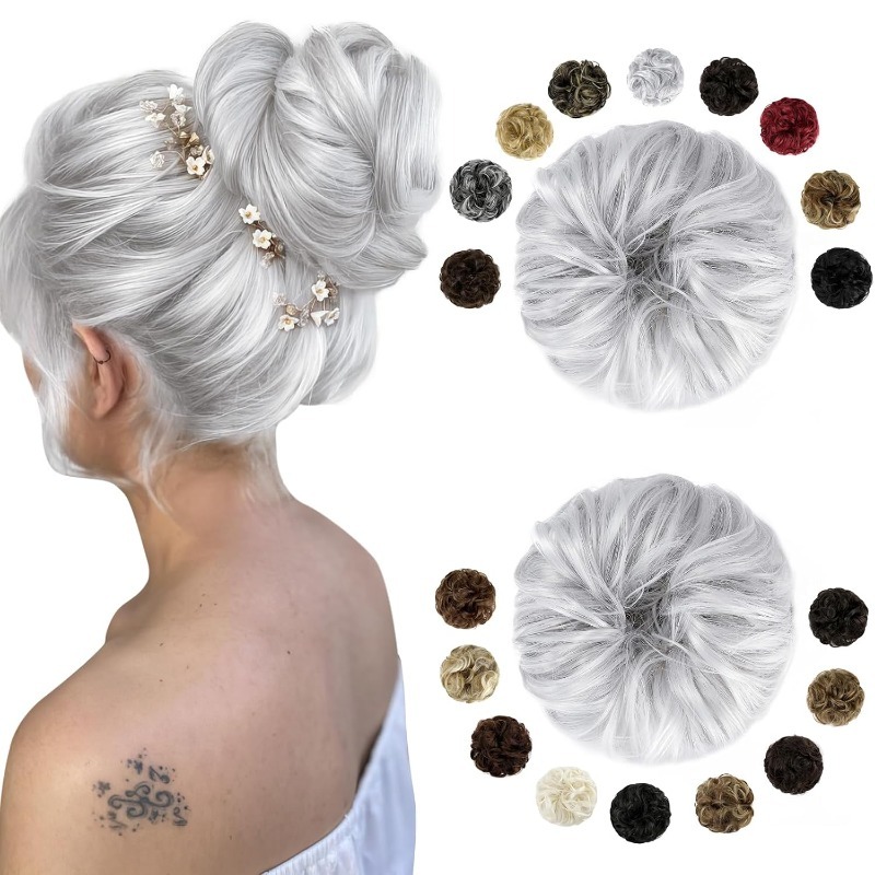 TEMU 2pcs Fashion Women's Big Wavy Bun Hairpin Wigs- Multi-functional For Events And Parties- Stylish Wigs For Fluffy And Updos- Hair Additions For