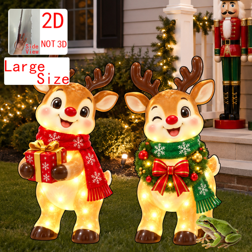 TEMU 2d Flat, [2d Flat] 2dflat Christmas Yard Stake Decoration Set, Cartoon Reindeer Style Themed Decorative Props, Outdoor Merry Christmas Yard