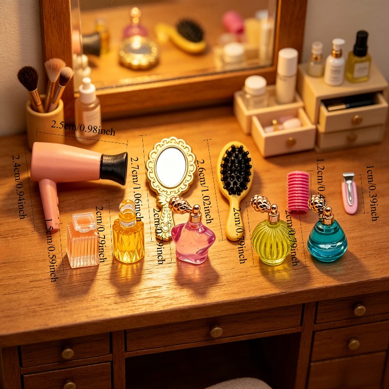 TEMU 10pcs/set New Miniature Mini Pocket Hair Dryer Comb Retro Handheld Mirror Model Ornament Decorative Additions Holiday Graduation Gift Shooting