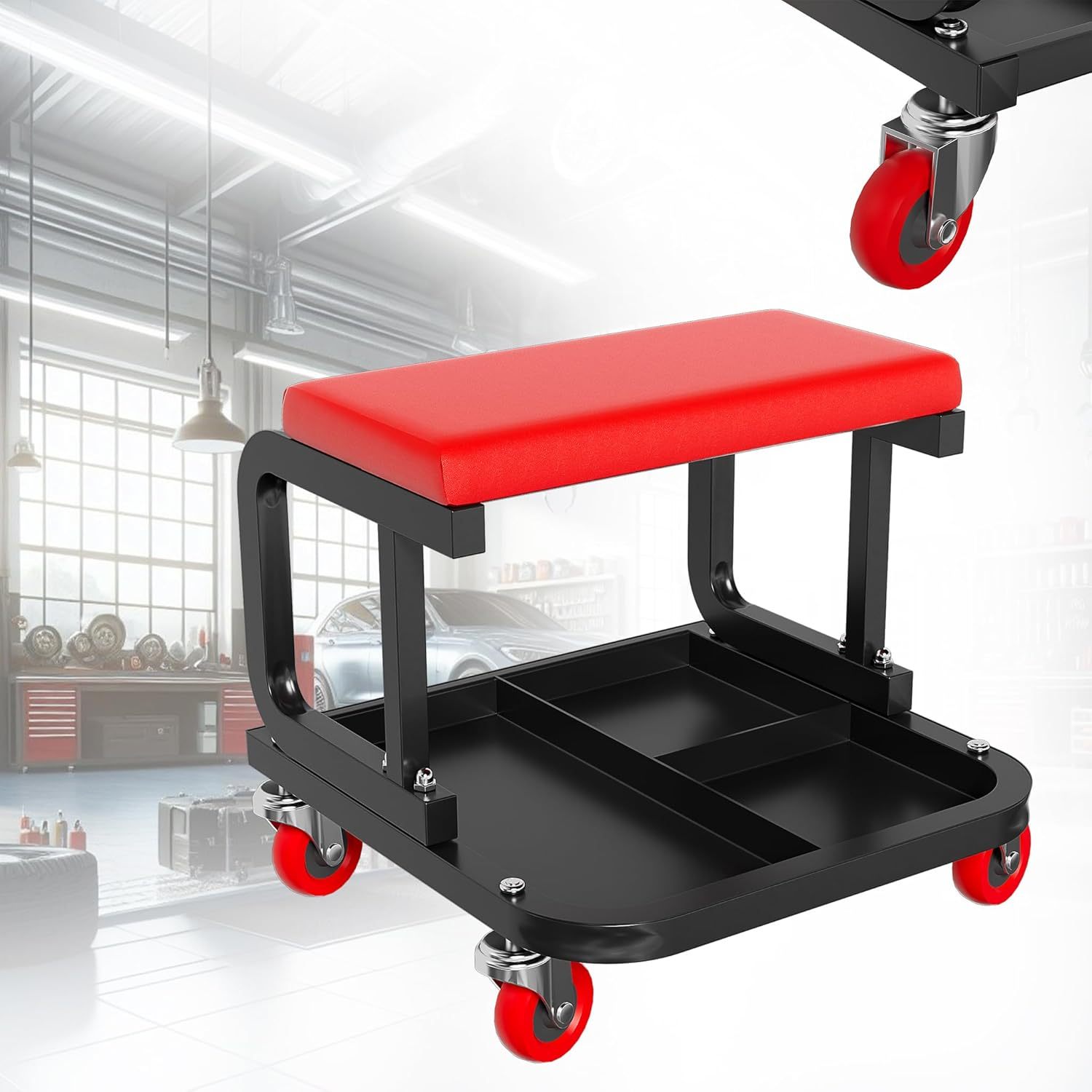 TEMU Workshop Stool Work Stool Workshop Seat With Storage Area, Workshop Trolley Tool Trolley Workshop Rolling Seat With Wheels