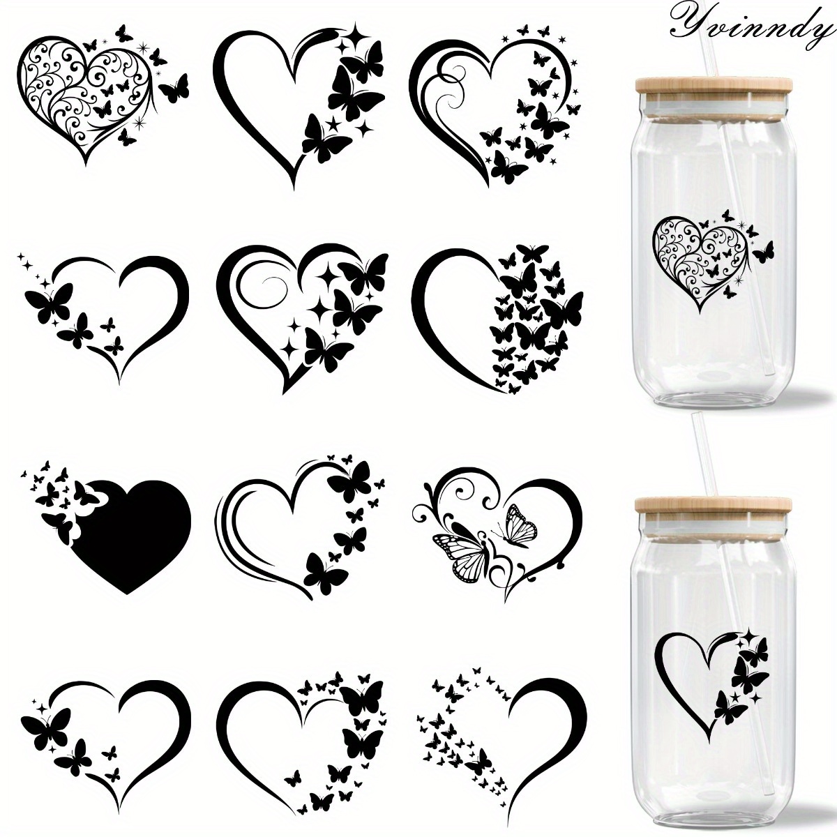 Image of 2d Flat Stickers 12pcs/set Glass Jar Packaging Stickers Uv Dtf High Self-adhesive Transfer Paper Suitable For Decorating Cups And Bottles