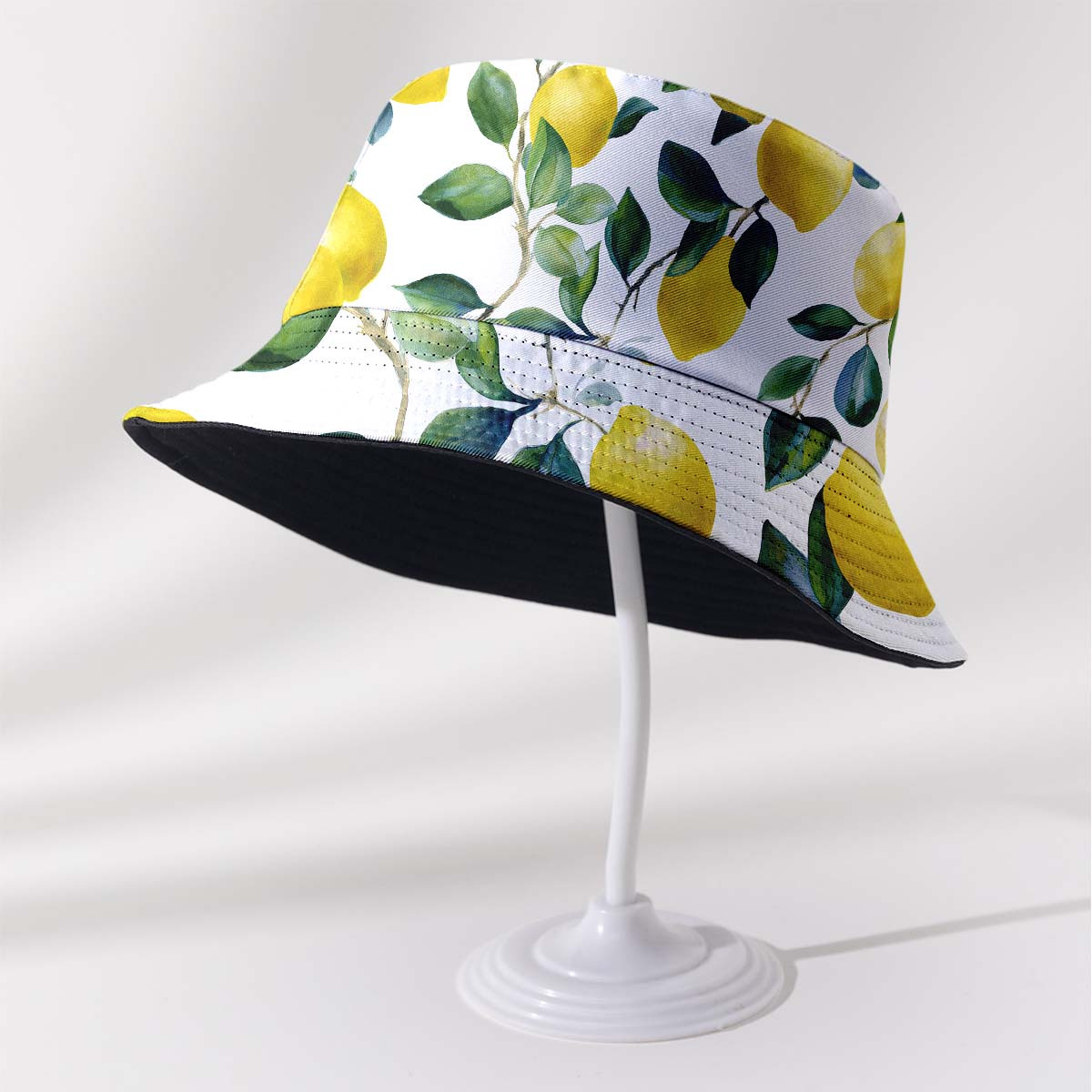 TEMU 1-pack Unisex Spring/summer Reversible Bucket Hat, Print Fisherman Hat For Hiking, Leisure, Holidays, Gift - Lemon, Leaf, White Pattern, Outdoor