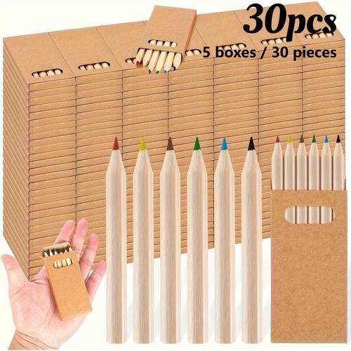 set of 30 mini colored pencils measuring 8 89 cm compact and in 6 colors pre and made of wood ideal for art projects crafts educational use painting classroom activities and for artistic tools