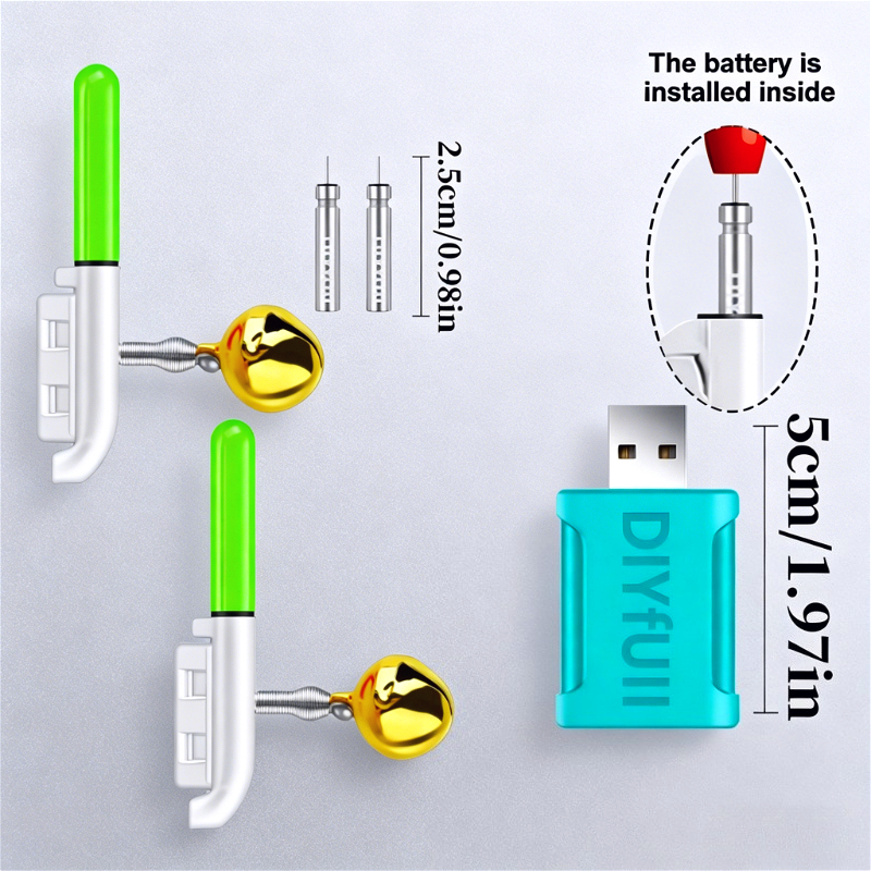 TEMU 5pcs Set, 2pcs Indicator Lights, 2pcs Rechargeable Battery, 1pc Usb Charger Cr425 Batteries Color-changing Rod Tip Lights, Bell Alarms, Fishing