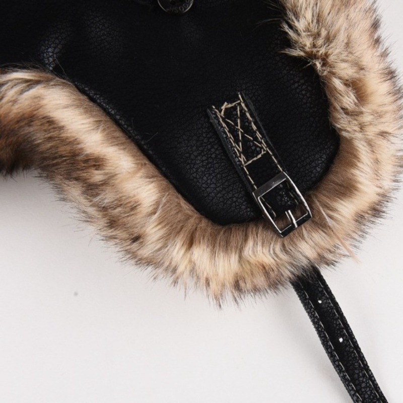 Faux Leather Winter Trapper Hat Snow Cap with Ear Flap for Men