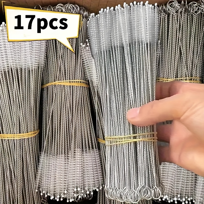TEMU 17-pack Stainless Steel Straw Cleaning Brushes, Long-handle Straw Cleaning Brushes, Durable And Suitable For Cleaning Kitchen Utensils, Cups,