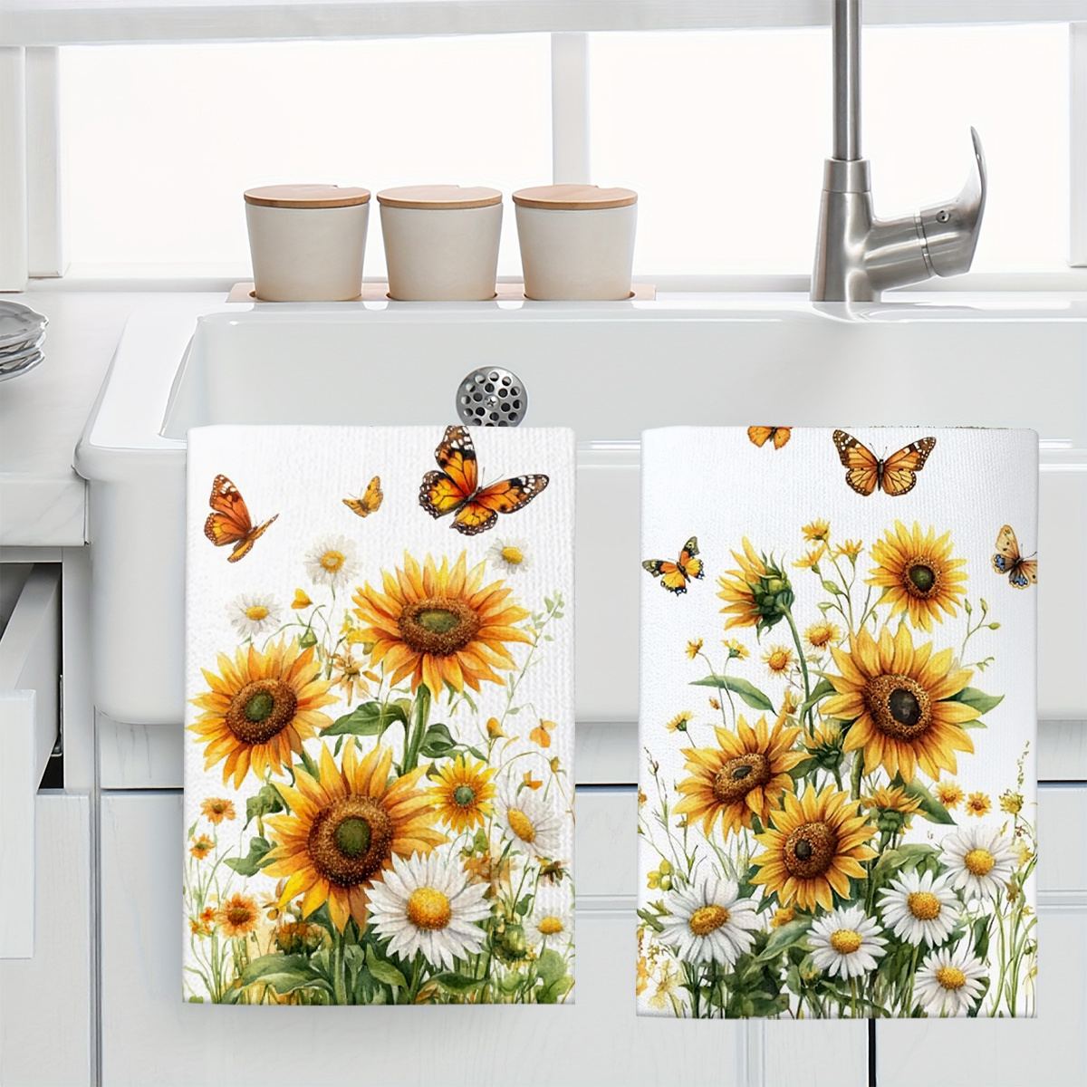 TEMU 2pcs Set Sunflower And Pattern Cute Scouring Pads And Dishcloths, Machine Washable, Suitable For Kitchen, Home Decor, Party Decor