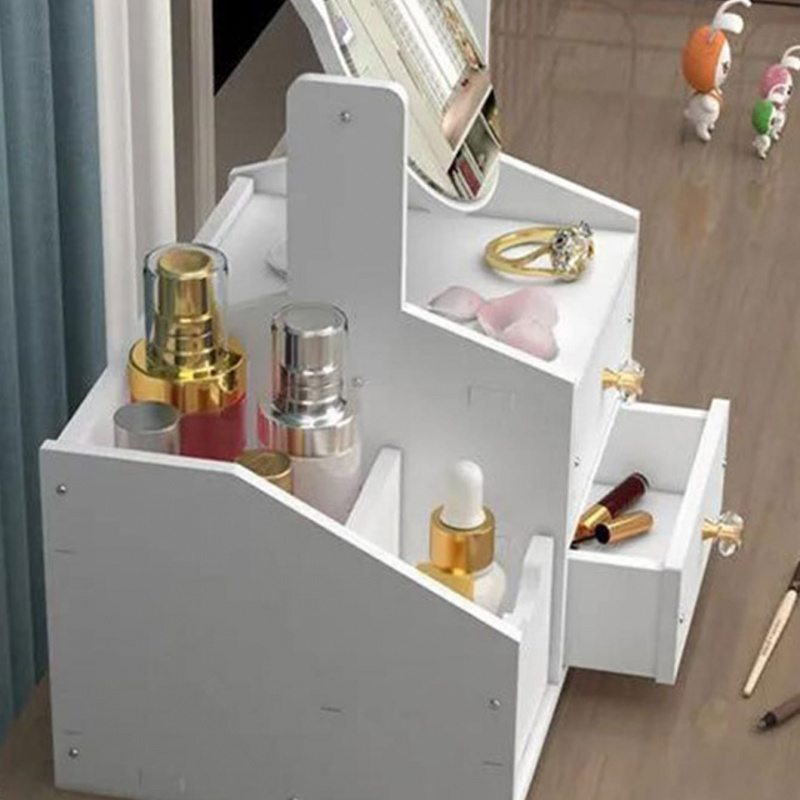 Luxurious White Wooden Makeup Organizer, Large Capacity with Multiple Drawers, Dustproof Cover & Mirror, Perfect for Vanity Essentials Jewelry and Cosmetics Storage, Makeup Brush Holder, 1 pc White