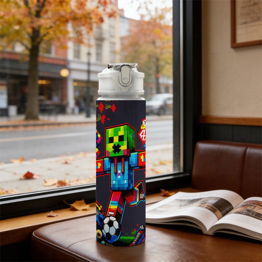 Image of 25.9oz Lightweight Leak-proof Water Bottle Vibrant Pixel Art Creeper Bottle Travel Mug Sports Cup Fitness Bottle Gym Reusable Drinking Container Outdoor Adventure Vessel Hiking Bottle Work