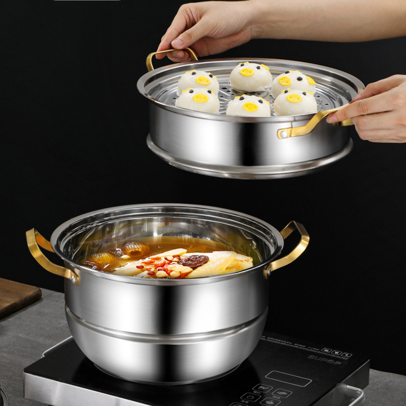 1pc stainless steel double layer steamer pot multi tiered dumpling steamer insert easy clean versatile cookware with 11inch for stovetop use details 3