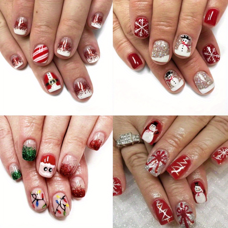 

96pcs (4 ) Christmas Art - Red Nailswith Hat , , , Mixed Colorsglossy For Women And