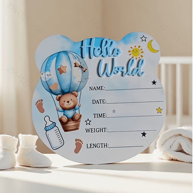 Wooden Baby Birth Milestone Hello World Baby Growth Memorial Wooden Sign Photography Prop Suitable For Boys And Girls Baby Shower Gift