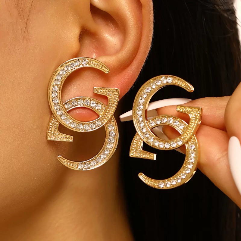 TEMU 1 Pair High-quality Women's Style Hypoallergenic 18k Golden Plated Stud Earrings, Overlapping Double "g" Letter Design, Polished, Light Luxury
