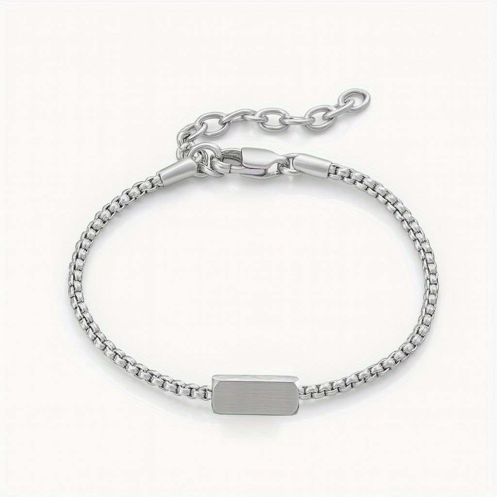TEMU 1pc Custom Engraved Stainless Steel Men's Bracelet â Minimalist Adjustable Chain Link Wristband, Personalized Id Nameplate Jewelry For Men,
