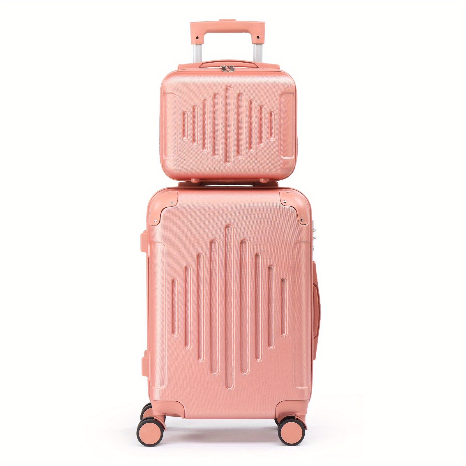 Image of Luggage Set 2pcs (20"+12") Travel Suitcases Checked, Lightweight Portable Hardside Carry-on Luggage With Spinner Wheels, Rose Golden, Black, Dark Grey