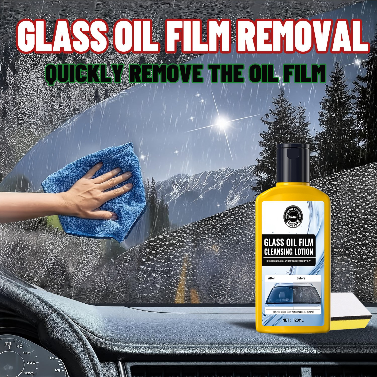 

Kjm Glass Oil Film Removal Lotion - Quickly Restores Clear, Smooth Glass Surface, No Residue, For Car & Home Windows, Mirrors, Eyewear - 100ml With Microfiber Cloth & Squeegee