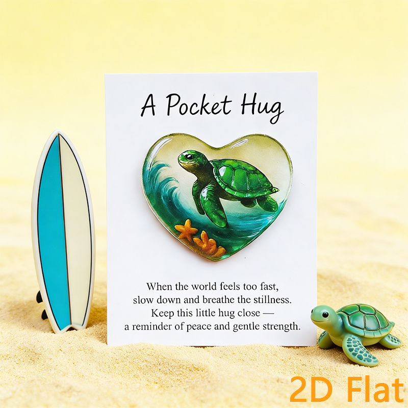 TEMU Fun Turtle With Inspirational Pocket Heart Card, Heart-shaped Inspirational Sculpture, Cute Birthday Card, Valentine's Day Keepsake Gift,