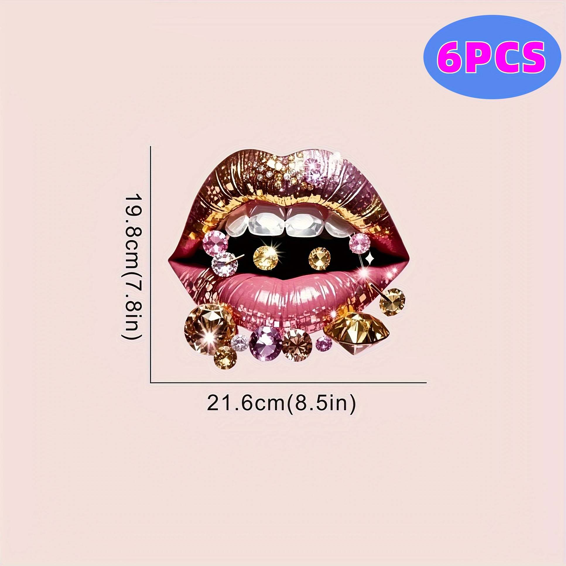 TEMU 6 Stuks Roze DTF Warmte Overdrachtsstickers Met Strass - Glittery DIY Iron-On Patches Voor Tops, Stoffen, Kussens, Rugzakken - Duurzame Wasbare