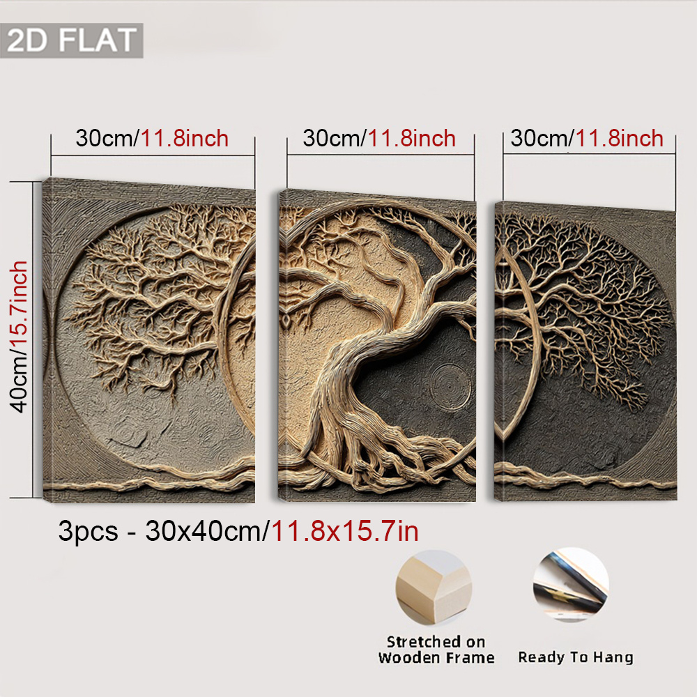 TEMU 2d Flat, 2d Flat 3pcs Framed Textured Poster Prints, Circular Motif Wall Art, Natural Texture Canvas Paintings, Design Wall Decor, Modern