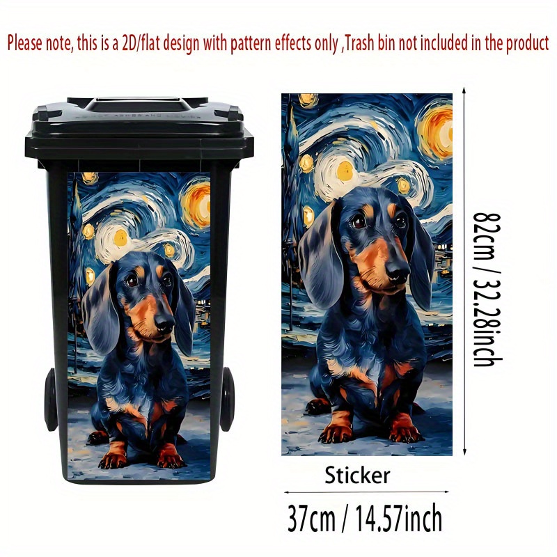 Image of 1pc Of Trash Can Sticker, 37×82 Cm, Featuring A Van Gogh Starry Night Themed Design With A Dachshund, Self-adhesive Wallpaper For Decorating Trash Cans, Suitable For Walls And Home Decor