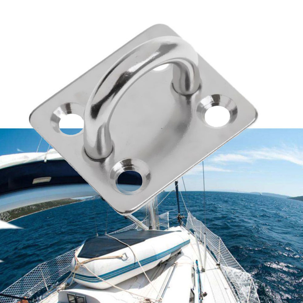 Image of Set Of 10 Heavy-duty Rectangular Hooks Measuring 30mm By , Complete With Screws - Stainless Steel Pad Eye Plates For Anchoring - Glossy End Square Eyelets For Ceiling Installation, Utility Hooks