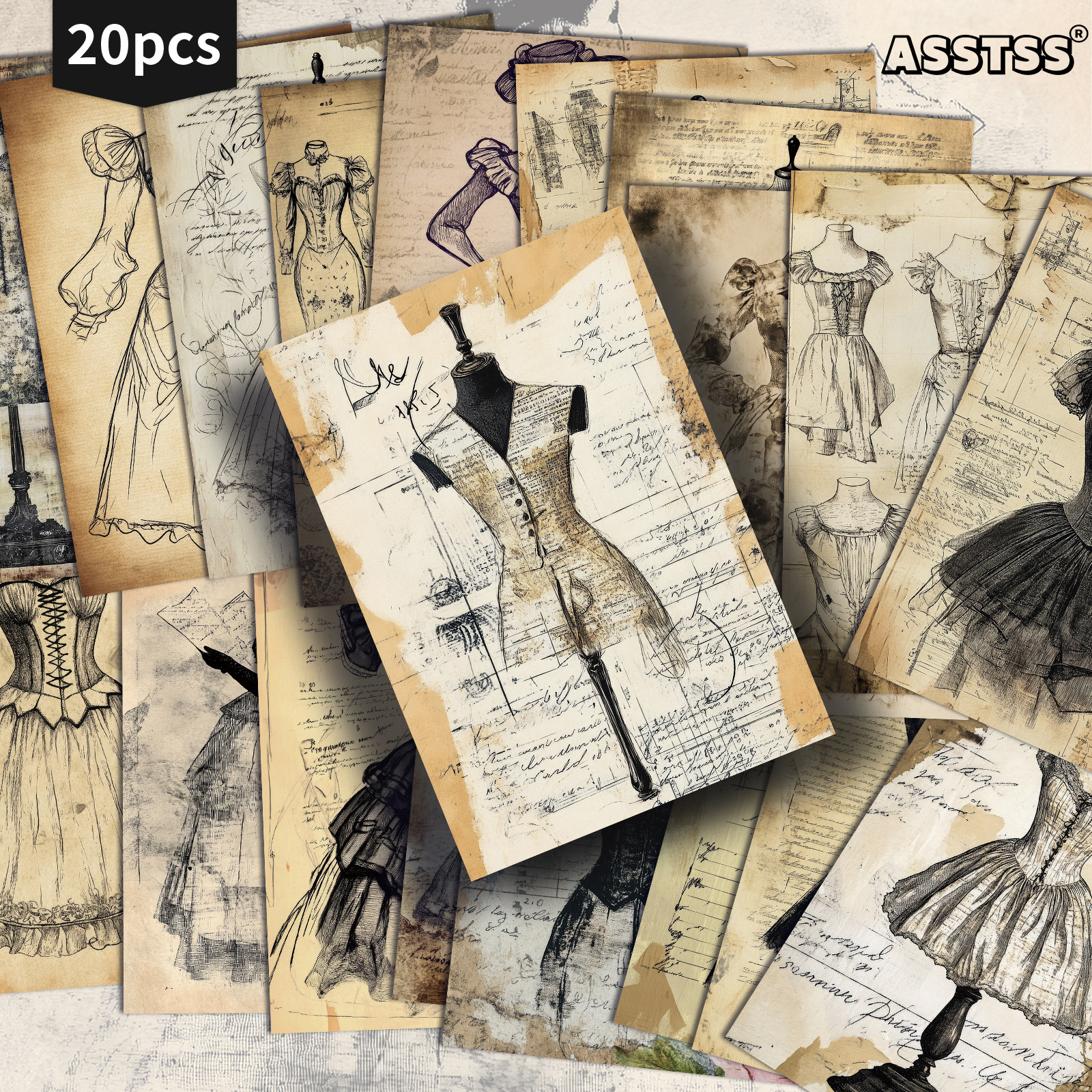 TEMU 20-pack Asstss Victorian Costume Dress Gift Card - 4x6 Inches Junk Journal Paper, Classic Pinup Illustrations Collectible Decorative Painting