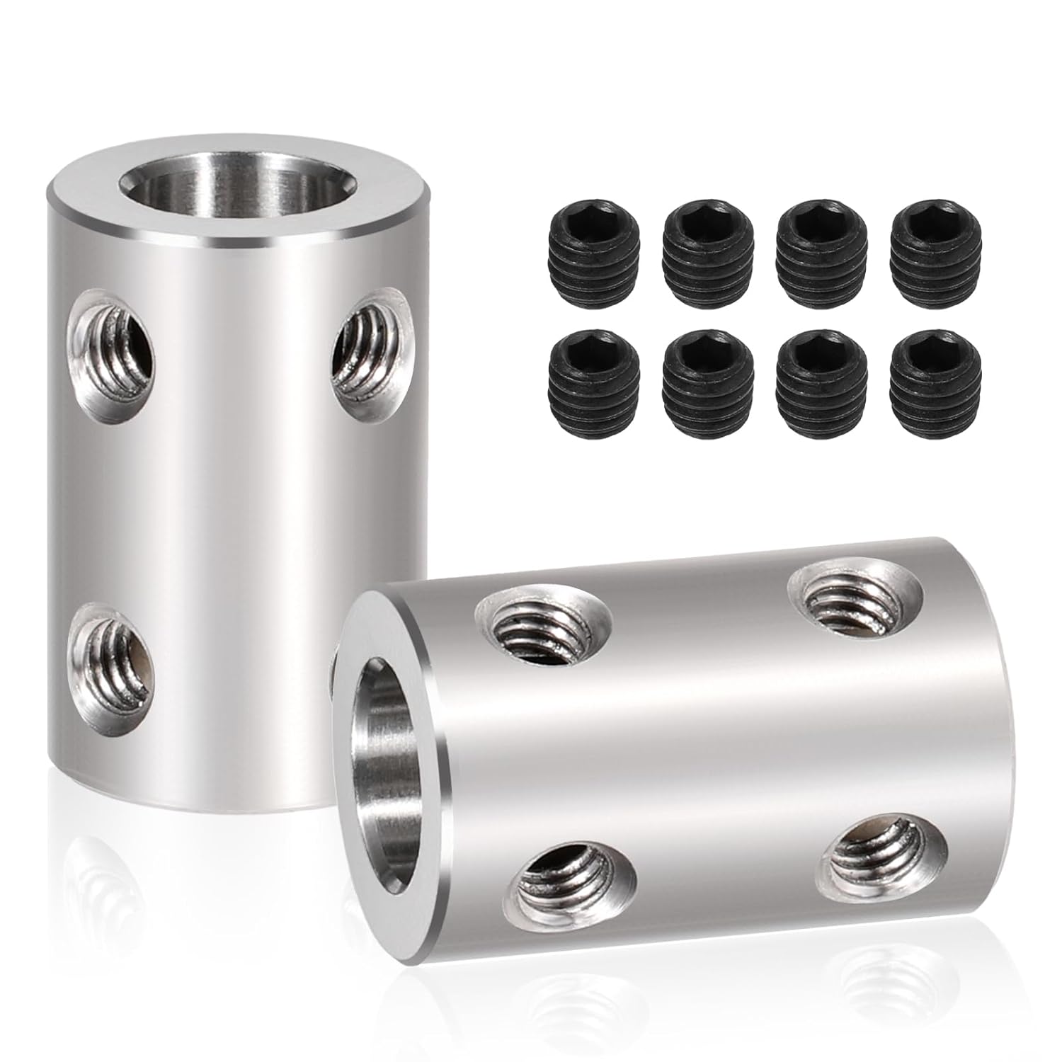 TEMU 2 stuks Askoppeling met 8 Schroeven, 8mm naar 8mm Boring Rigid Koppeling Set Askoppeling Connector voor 3D Printers Roestvrijstalen Koppeling