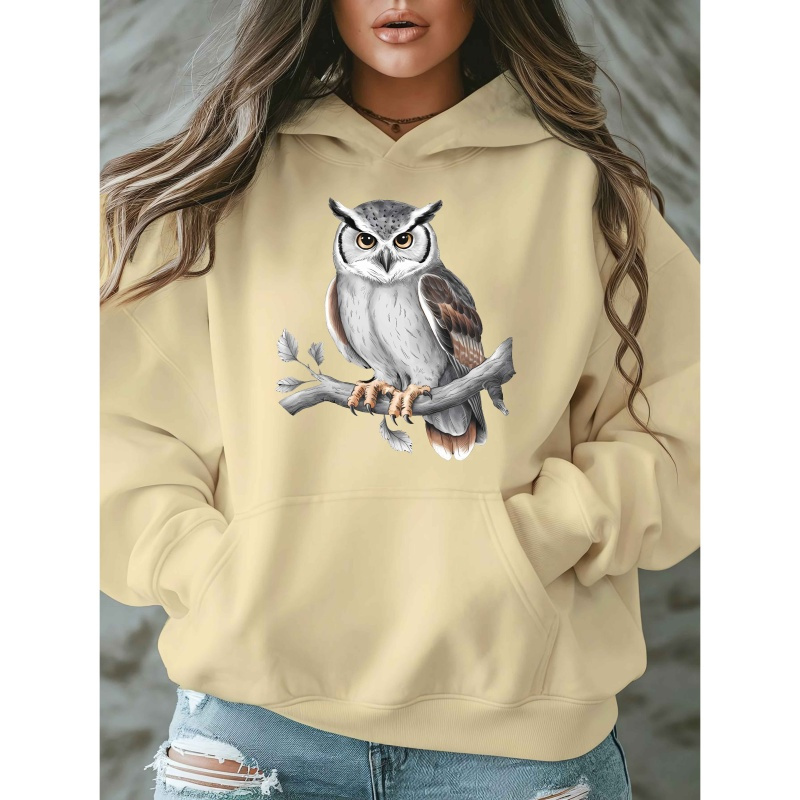 

Hooded Pullover Sweatshirt For Plus Size Women Featuring Owl Girls Print, Casual Wear In Autumn And Winter, Includes Long Sleeves And Pockets.