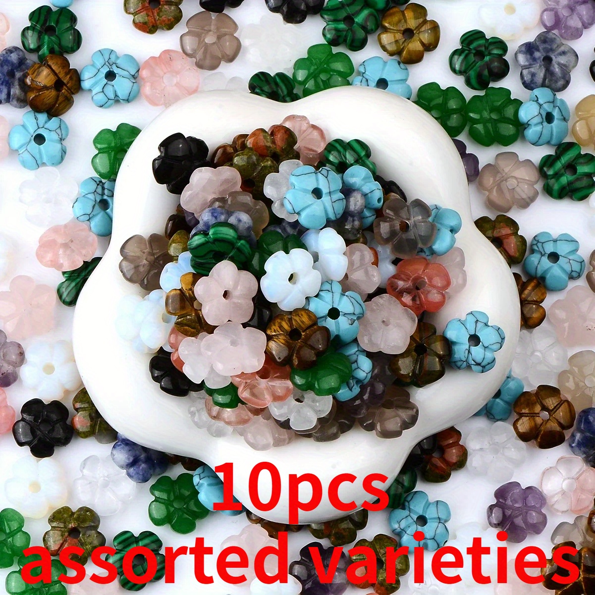 TEMU 10pcs 14Mm Couleurs Aléatoires Naturelle Peint à Petites Fleurs Perles & Assortiments de Perles, Perles d' en Naturelle, Perles Rondes Rétro