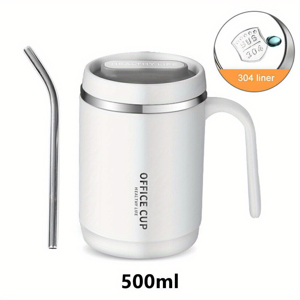 TEMU 500ml Insulated Coffee Mug Travel Cup Thermal Stainless Steel With Straw