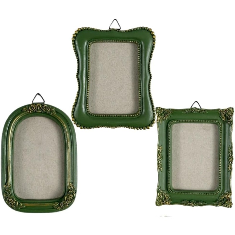 TEMU 3pcs Vintage Mini Decorative Resin Picture Frames, Black Frames With Elegant Golden Accents, Vintage Ornate Style Photo Frames For Wall Display,