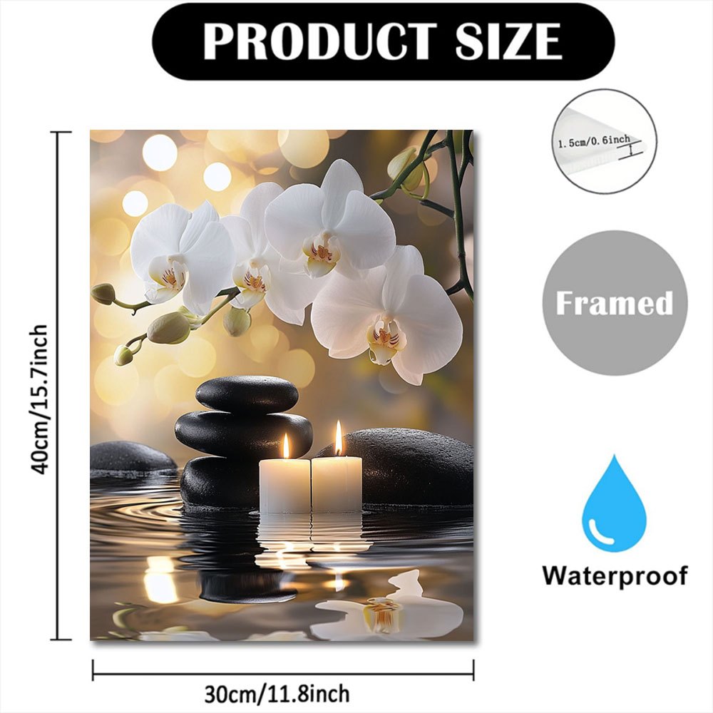 TEMU 2d Flat, 2d Flat, 1pc Orchids And Candle Canvas Wall Art Print With Wooden Frame - Ready To Hang Home Decor For Living Room, Bathroom, Kitchen -