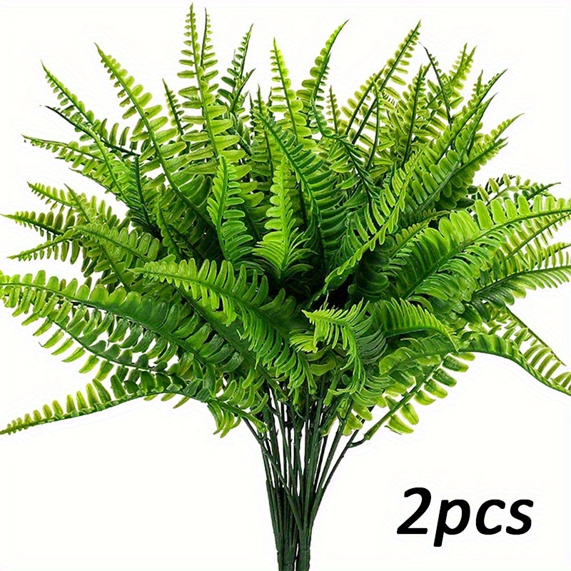 Image of 2 Artificial Persian Fern Flowers And Grass Green Leaves With Flower Material Moss Background Wall Decoration, Green